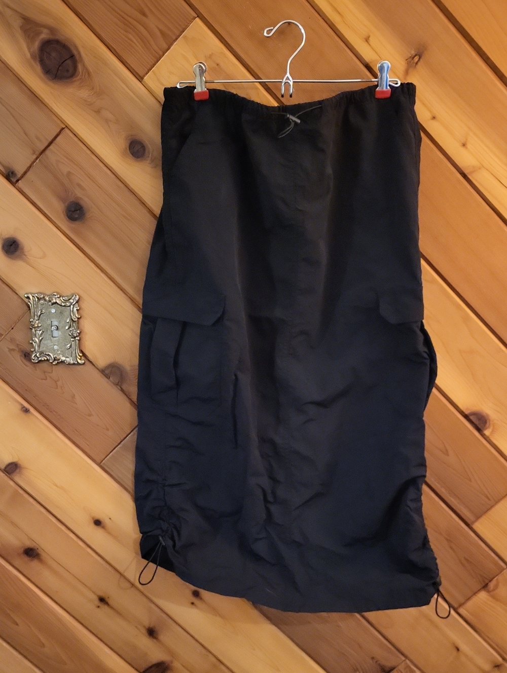 Black Nylon Cargo Skirt